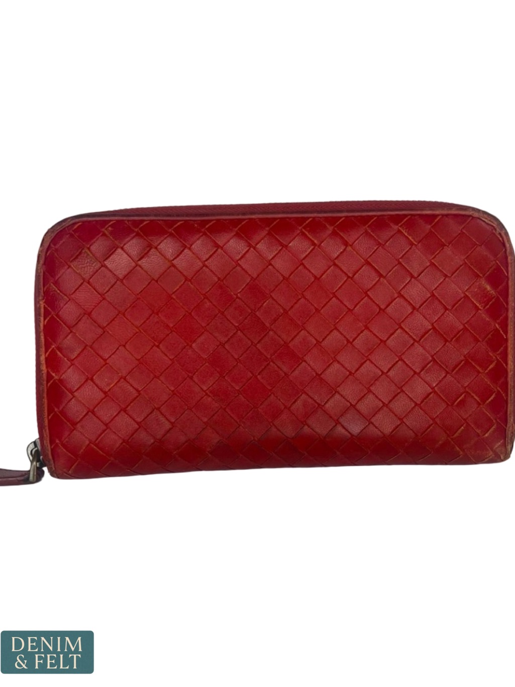 Bottega Veneta Intrecciato Zip Around Wallet Red Woven Leather Long Wallet